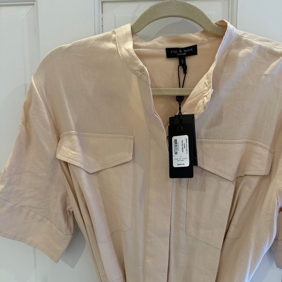 Rag and Bone SelmaShort-Sleeve Shirt Dress in Beige - Picture 6 of 7